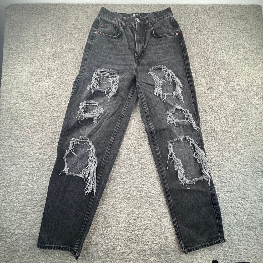 BDG Urban‎ Outfitters High Rise Baggy Black Distressed Denim Jeans Size 27